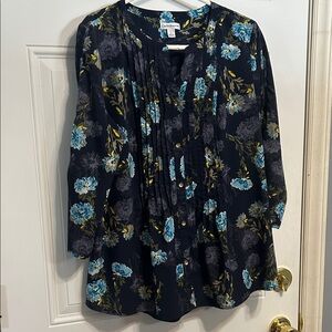 Croft & Barrow Navy Blue Floral Blouse